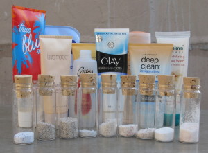 Products containing plastic microbeads that wash into our rivers and lakes. (Courtesy of Marcus Eriksen)